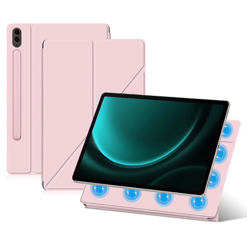 For Samsung Galaxy Tab S9 FE+ Case Magnetic PU Leather+PC Anti-scratch V-fold Stand Tablet Cover - Pink