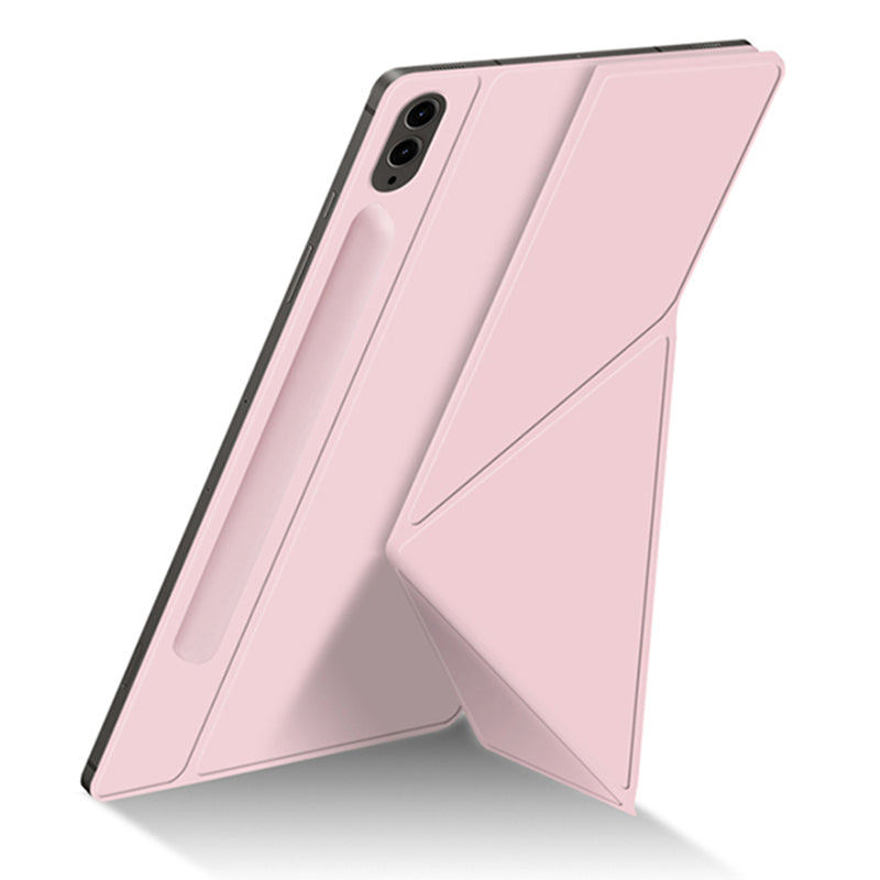 For Samsung Galaxy Tab S9 FE+ Case Magnetic PU Leather+PC Anti-scratch V-fold Stand Tablet Cover - Pink