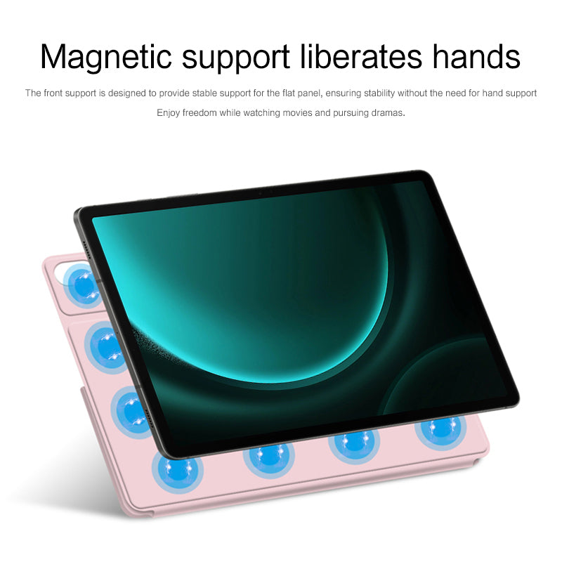 For Samsung Galaxy Tab S9 FE+ Case Magnetic PU Leather+PC Anti-scratch V-fold Stand Tablet Cover - Pink