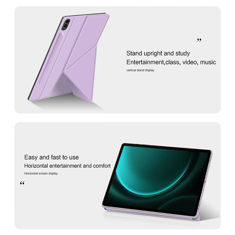 For Samsung Galaxy Tab S9 FE+ Case Magnetic PU Leather+PC Anti-scratch V-fold Stand Tablet Cover - Purple