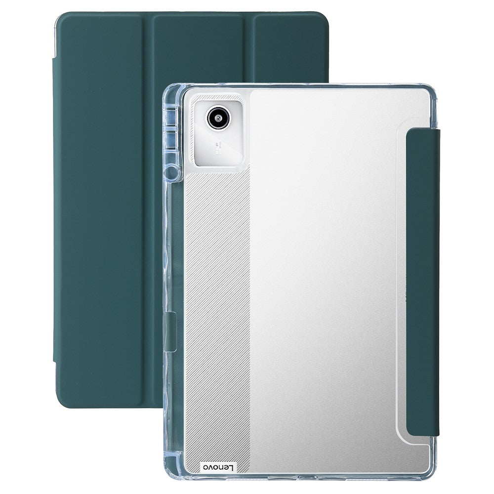 For Lenovo Tab M11 / Xiaoxin Pad 11 2024 Case TPU+Acrylic+PU Tablet Cover with Tri-fold Stand - Blackish Green