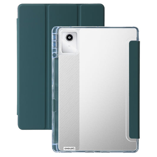 For Lenovo Tab M11 / Xiaoxin Pad 11 2024 Case TPU+Acrylic+PU Tablet Cover with Tri-fold Stand - Blackish Green