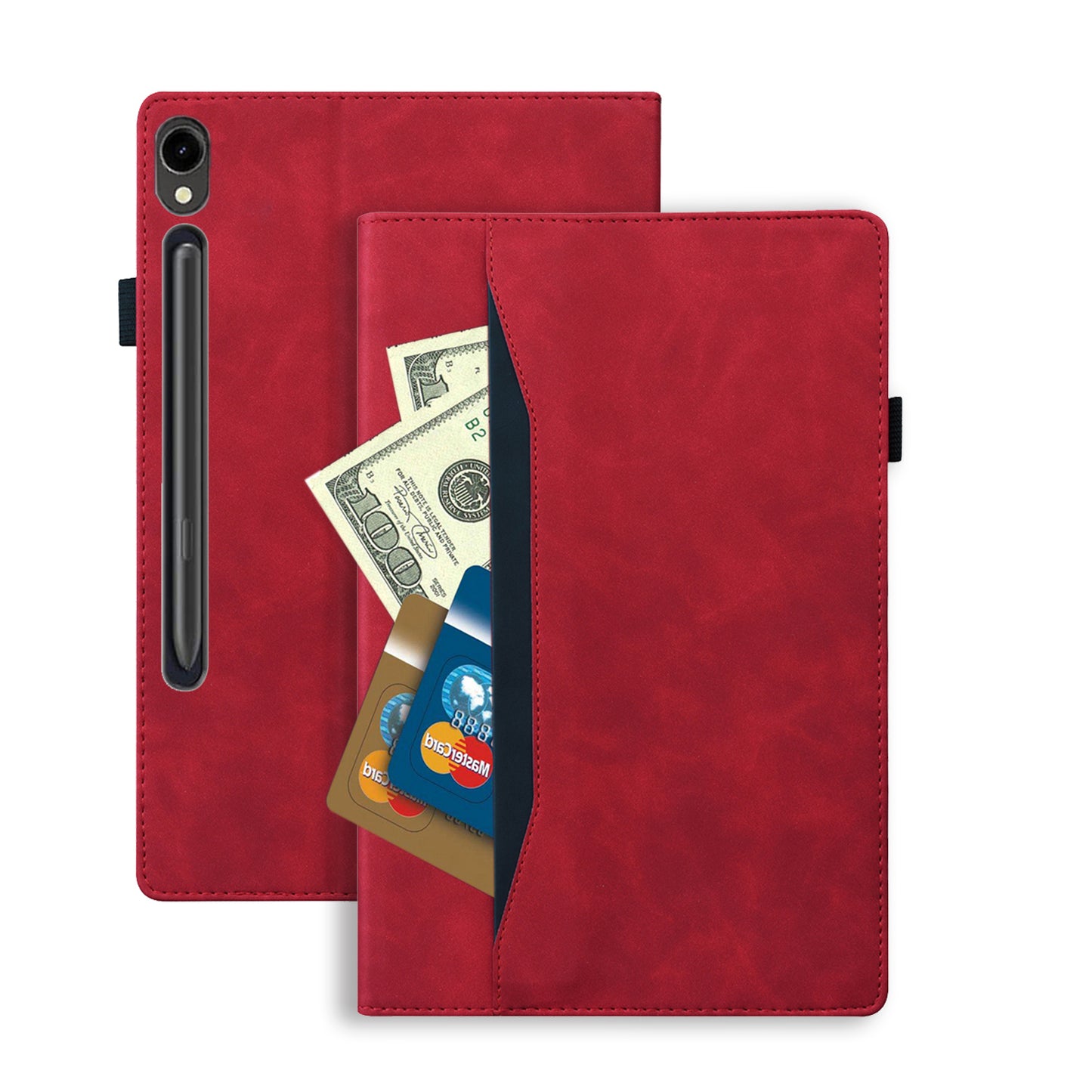 For Samsung Galaxy Tab S9 FE+ Tablet Case Wallet Stand Business Leather Cover - Red