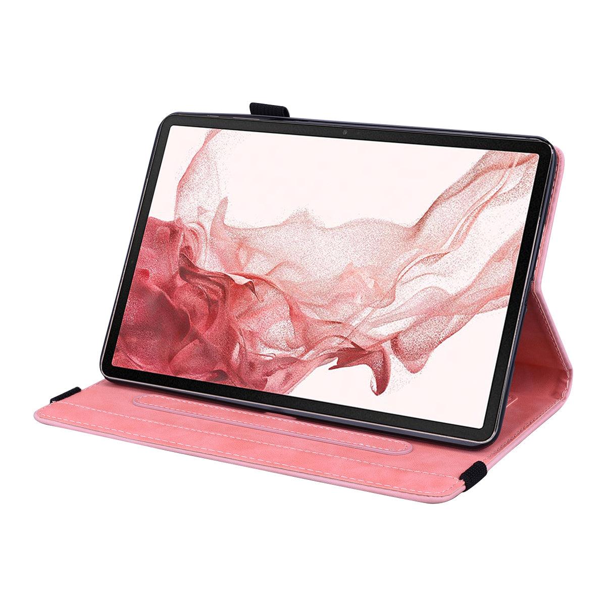 For Samsung Galaxy Tab S9 FE+ Tablet Case Card Slots Leather Cover Flower Pattern - Pink