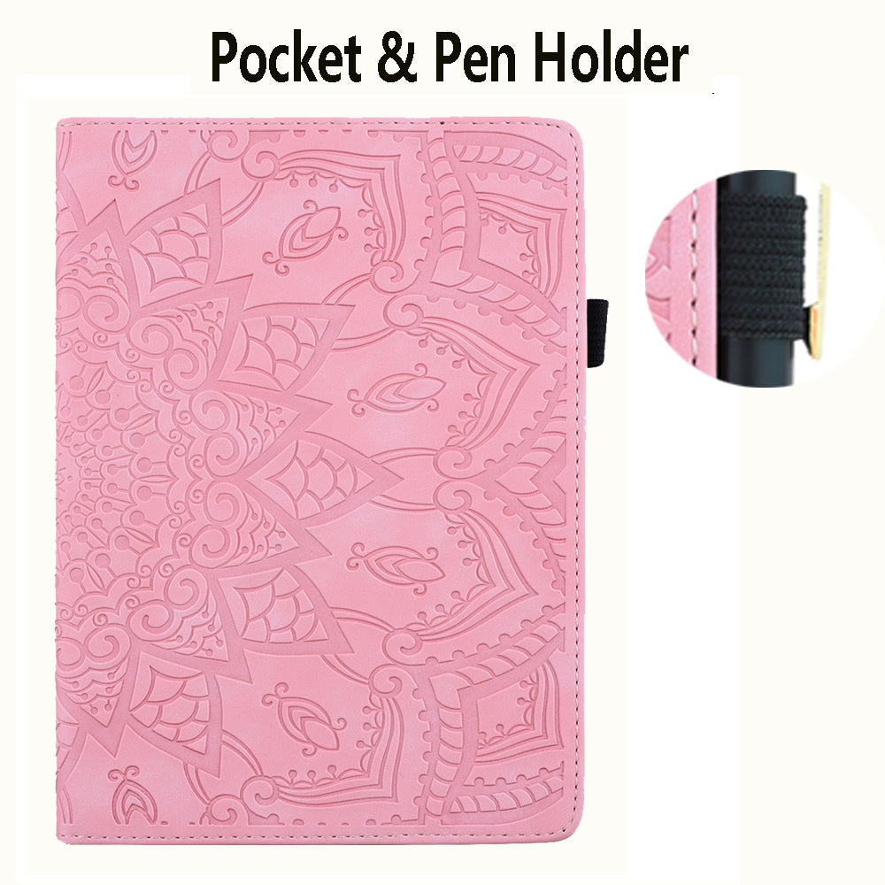 For Samsung Galaxy Tab S9 FE+ Tablet Case Card Slots Leather Cover Flower Pattern - Pink