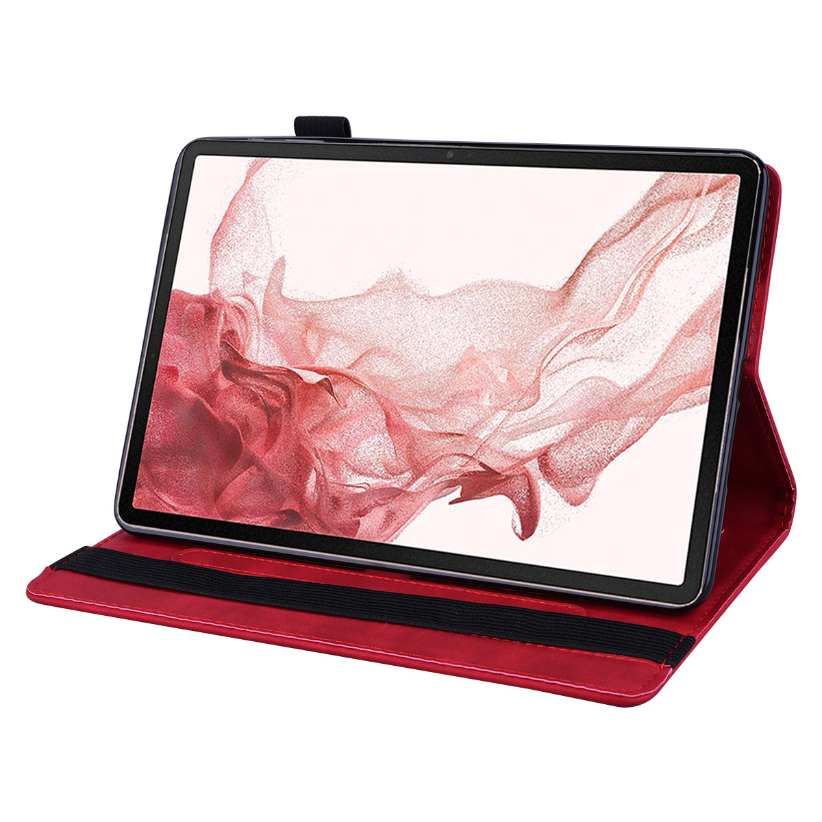 For Samsung Galaxy Tab S9 FE+ Tablet Case Card Slots Leather Cover Flower Pattern - Red