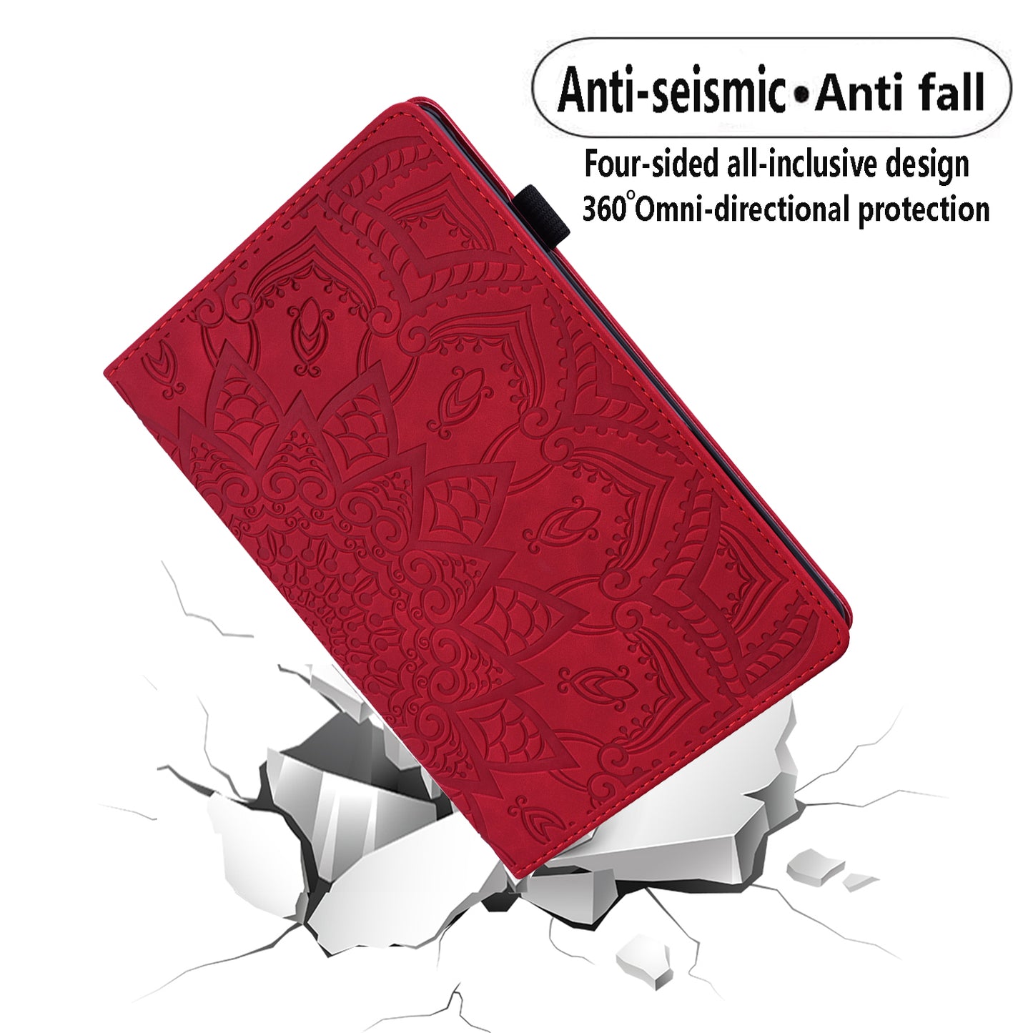 For Samsung Galaxy Tab S9 FE+ Tablet Case Card Slots Leather Cover Flower Pattern - Red