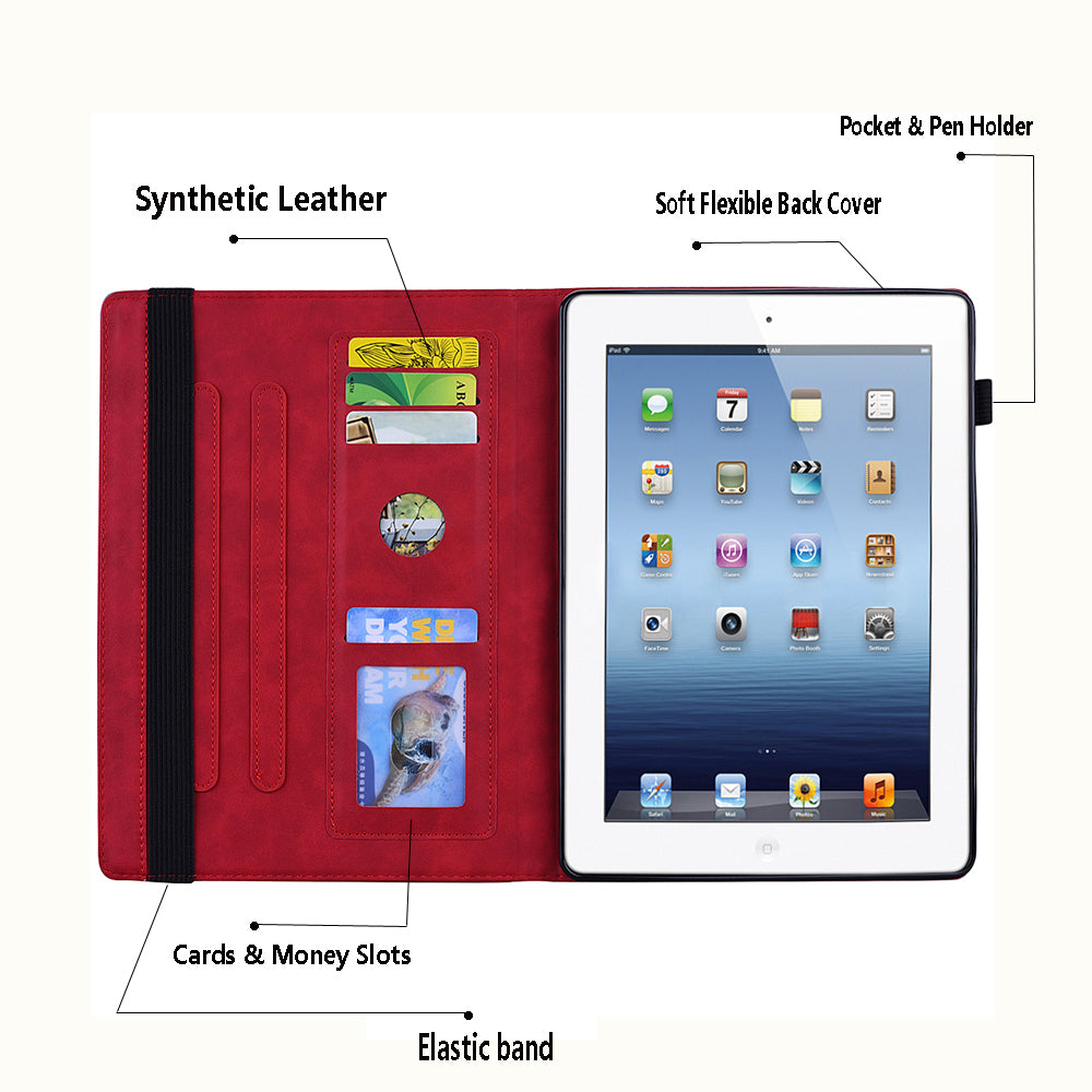 For Samsung Galaxy Tab S9 FE+ Tablet Case Card Slots Leather Cover Flower Pattern - Red