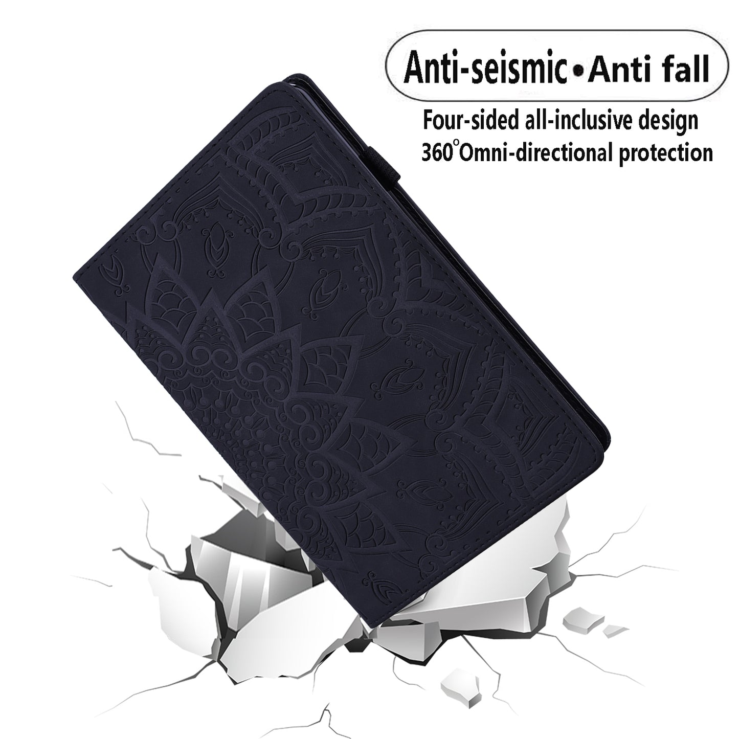 For Samsung Galaxy Tab S9 FE+ Tablet Case Card Slots Leather Cover Flower Pattern - Black