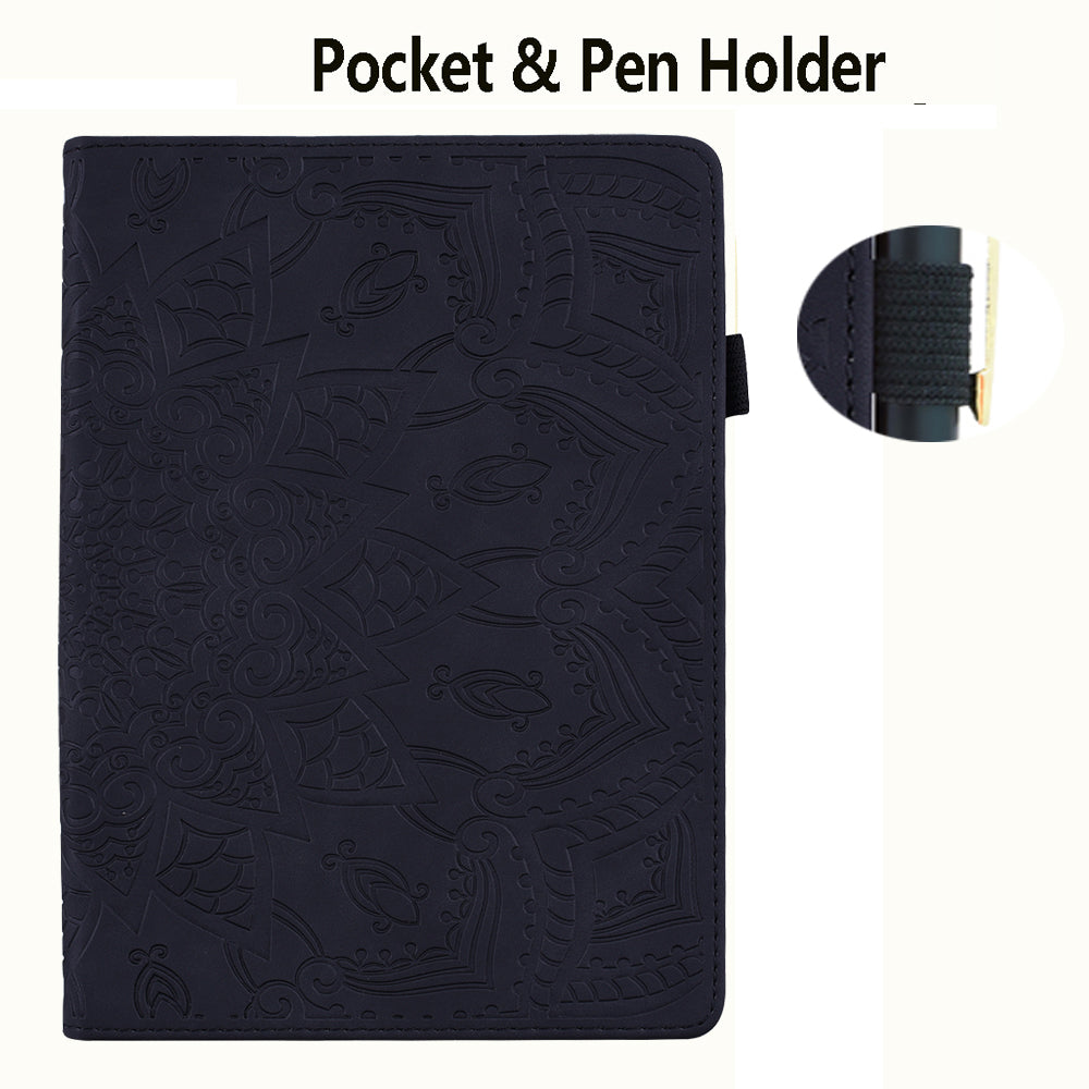 For Samsung Galaxy Tab S9 FE+ Tablet Case Card Slots Leather Cover Flower Pattern - Black