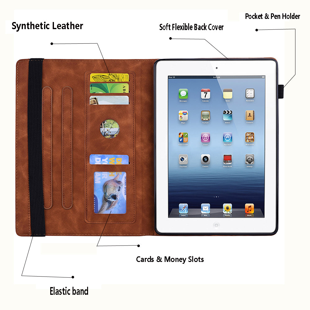 For Samsung Galaxy Tab S9 FE+ Tablet Case Card Slots Leather Cover Flower Pattern - Brown