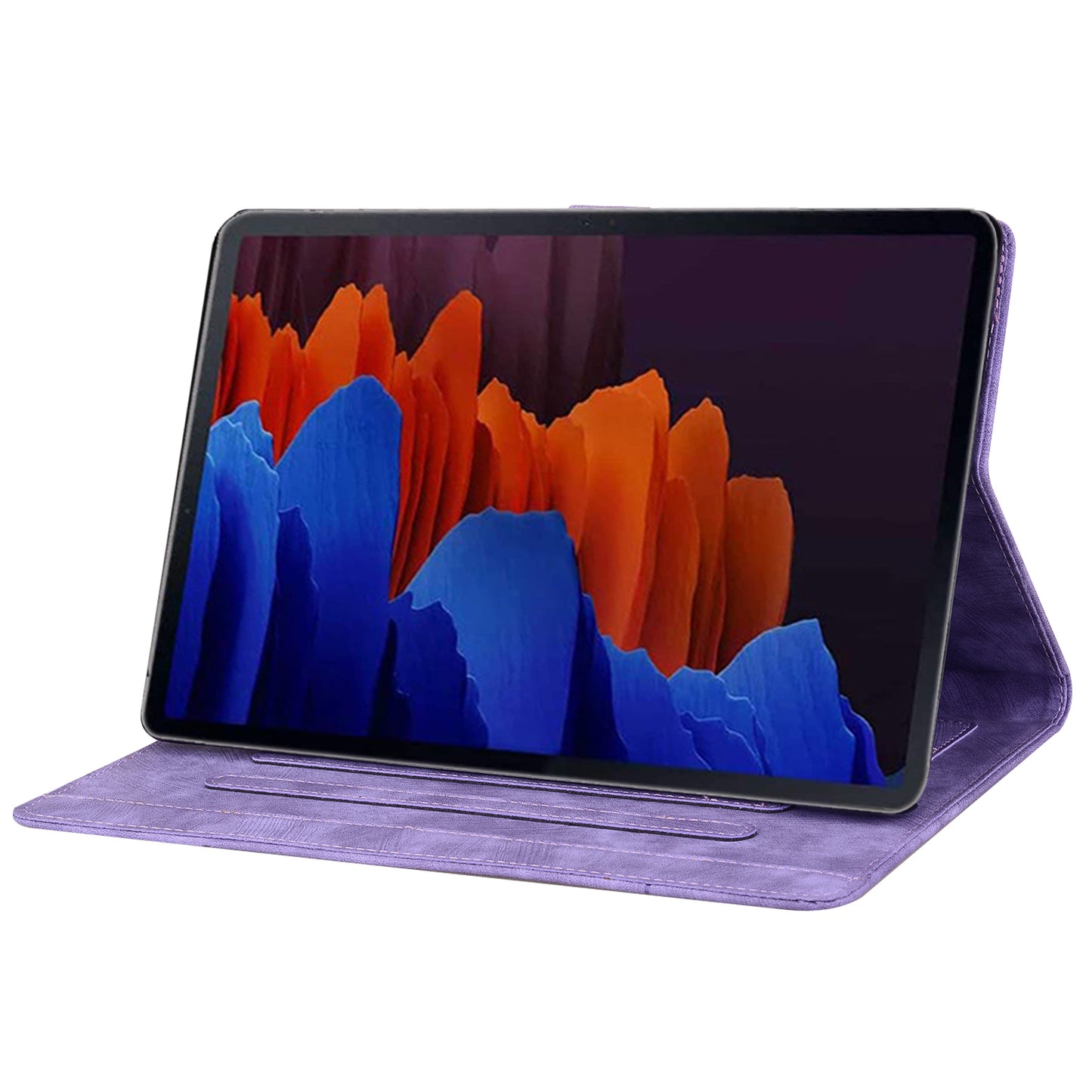For Samsung Galaxy Tab S9 FE+ Leather Tablet Case Flower Cat Pattern Card Slots Cover - Purple