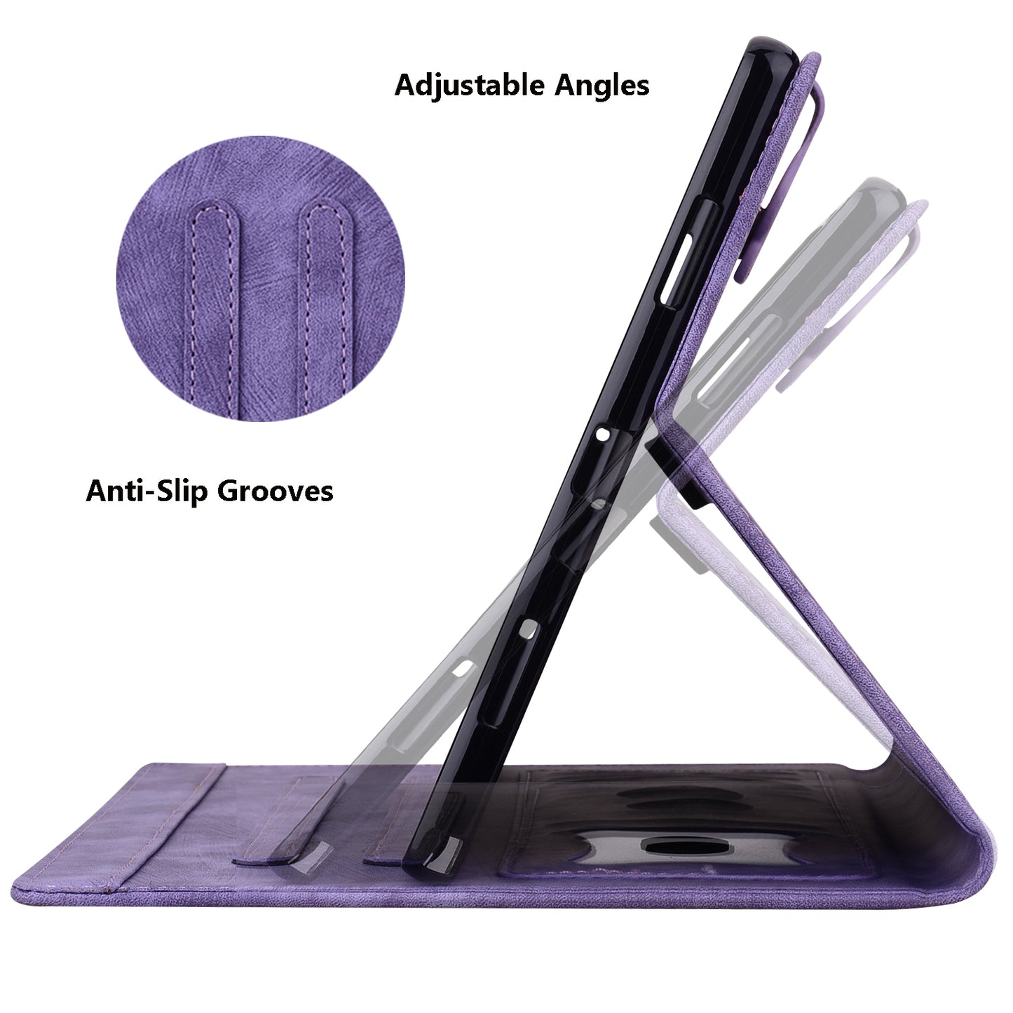 For Samsung Galaxy Tab S9 FE+ Leather Tablet Case Flower Cat Pattern Card Slots Cover - Purple