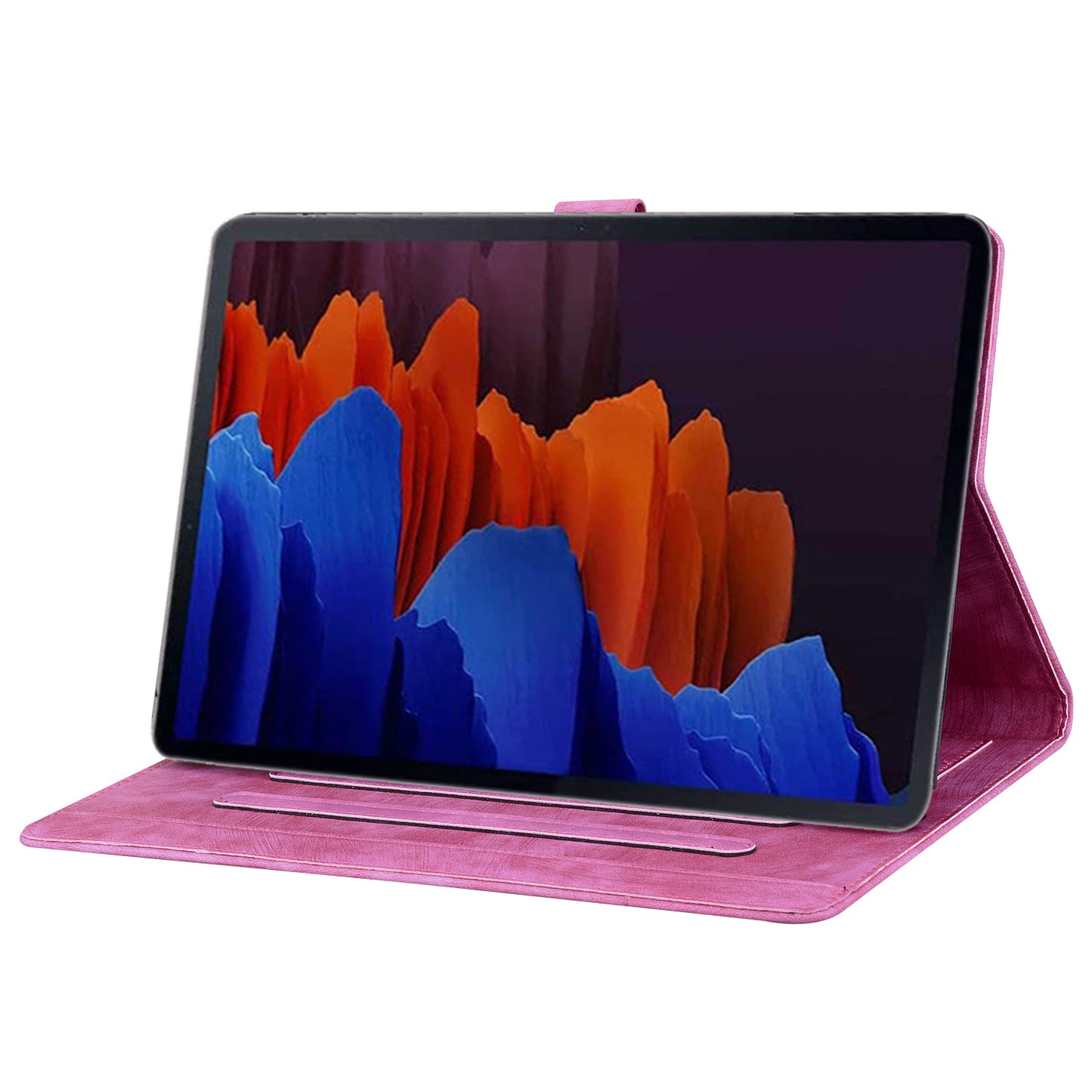 For Samsung Galaxy Tab S9 FE+ Leather Tablet Case Flower Cat Pattern Card Slots Cover - Rose