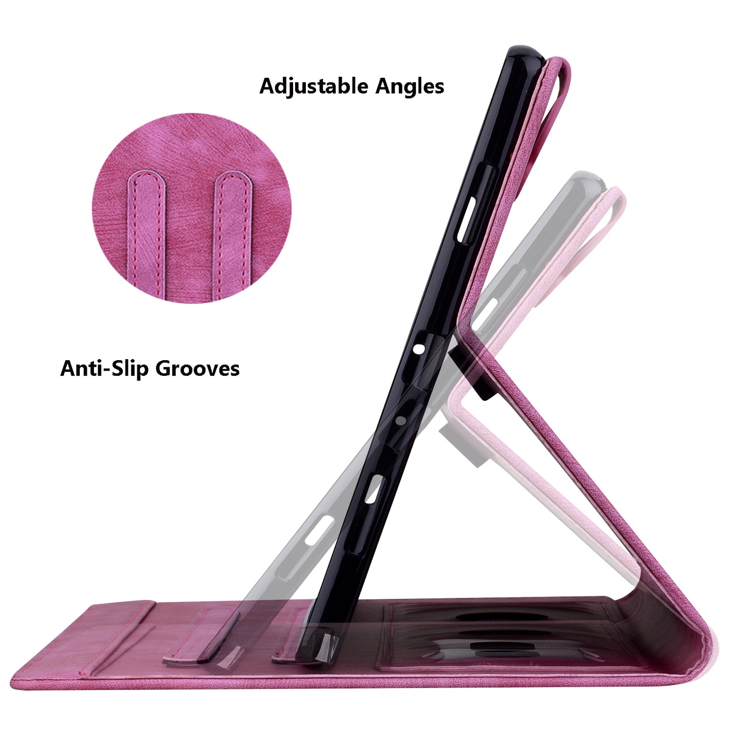 For Samsung Galaxy Tab S9 FE+ Leather Tablet Case Flower Cat Pattern Card Slots Cover - Rose