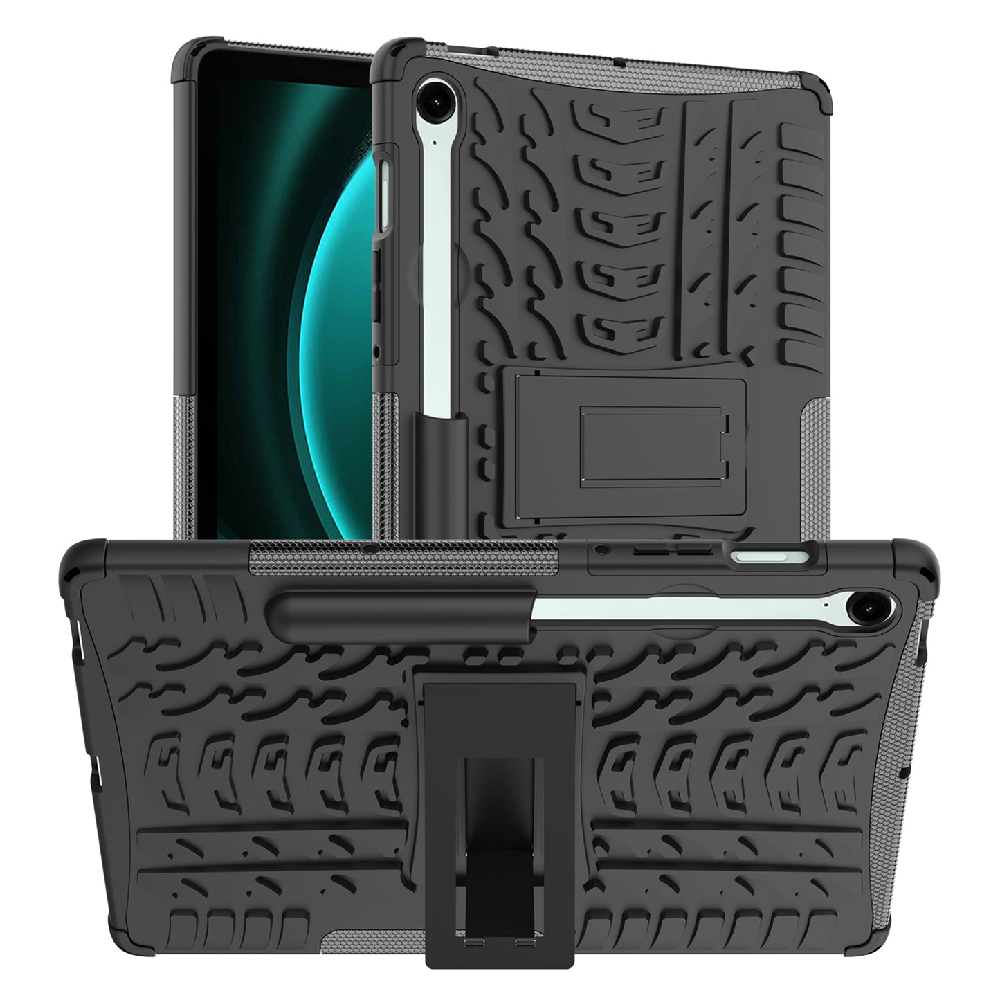 For Samsung Galaxy Tab S9 FE Kickstand Case TPU+PC Tablet Cover Tire Texture - Black