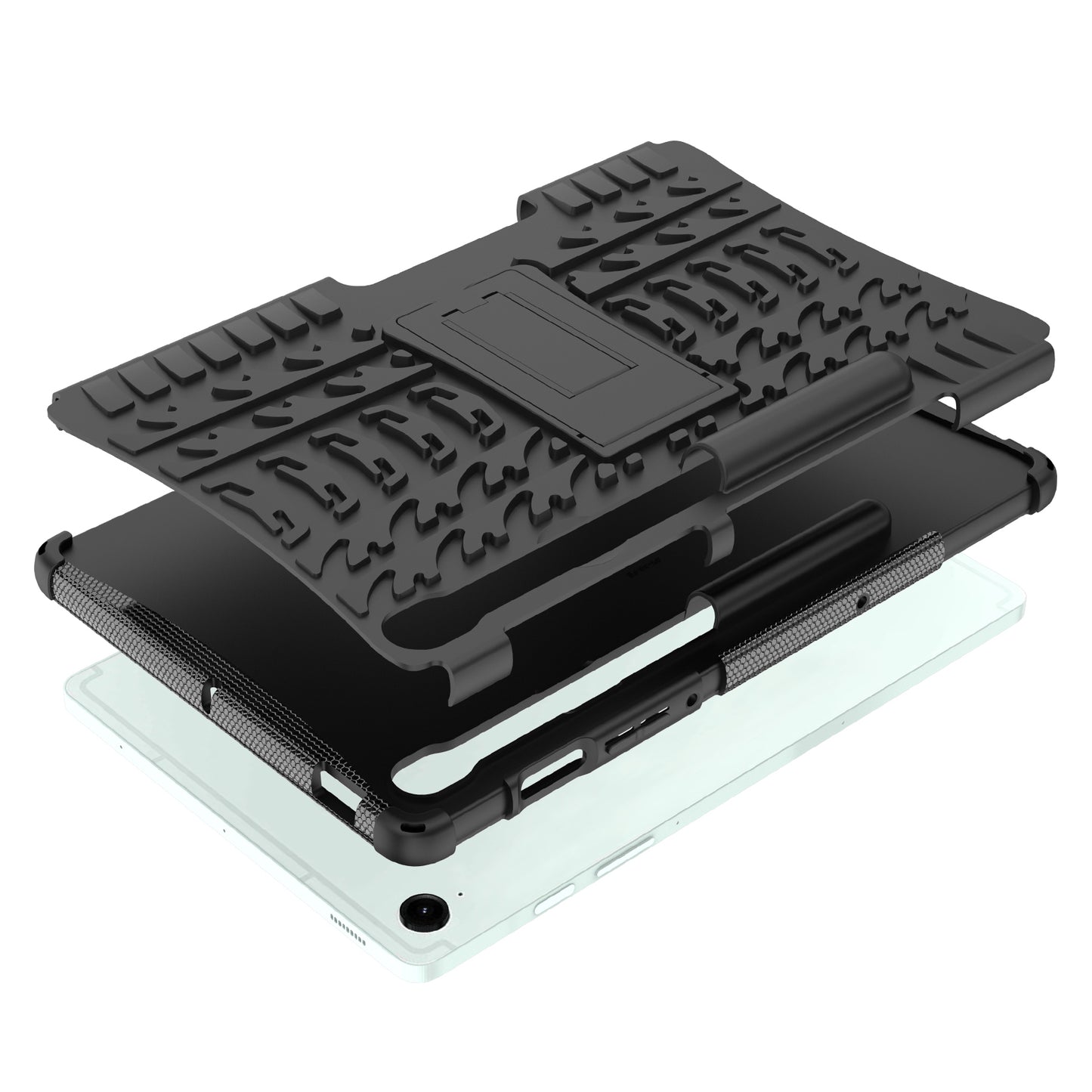 For Samsung Galaxy Tab S9 FE Kickstand Case TPU+PC Tablet Cover Tire Texture - Black