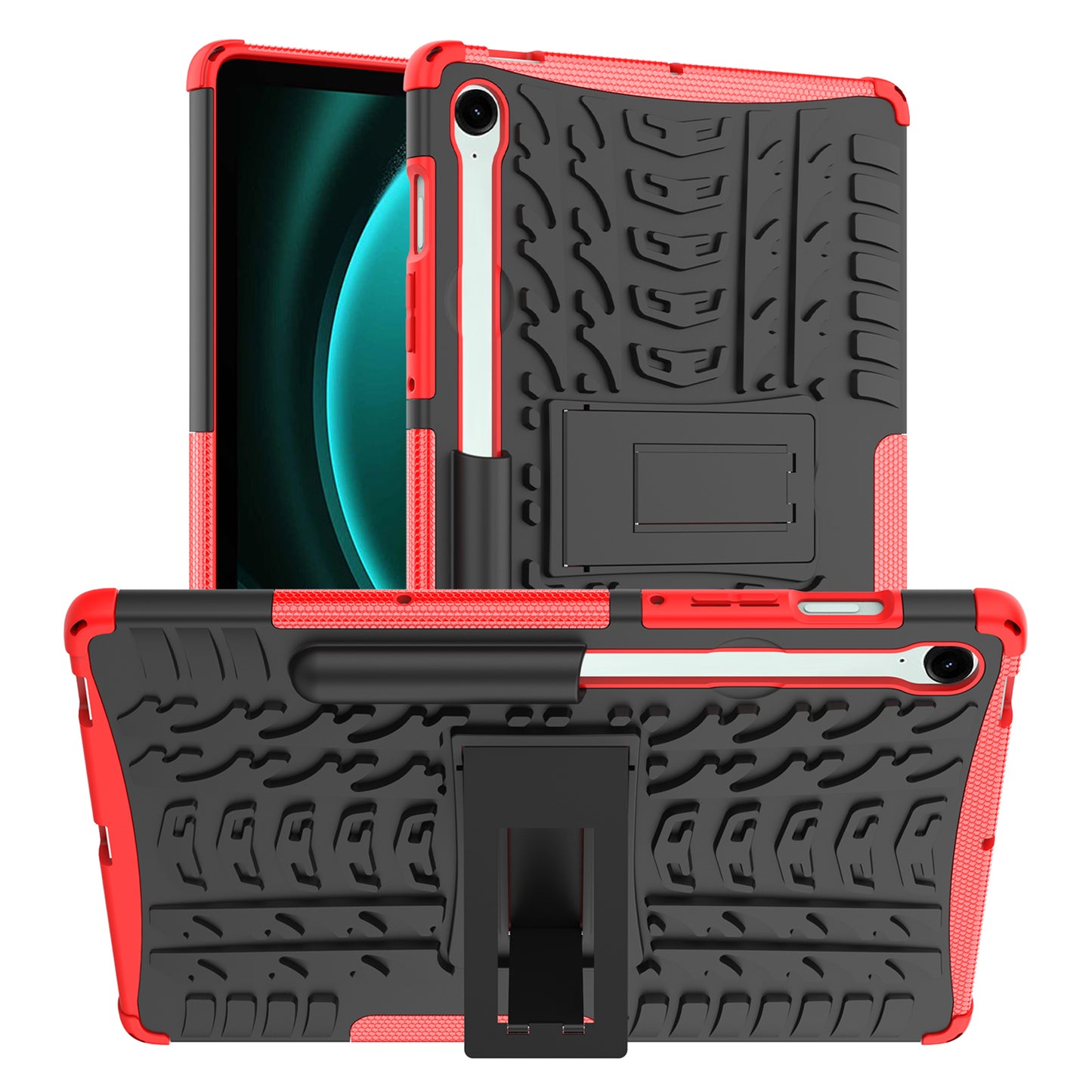 For Samsung Galaxy Tab S9 FE Kickstand Case TPU+PC Tablet Cover Tire Texture - Red