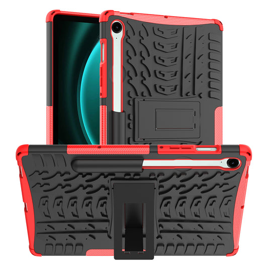 For Samsung Galaxy Tab S9 FE Kickstand Case TPU+PC Tablet Cover Tire Texture - Red