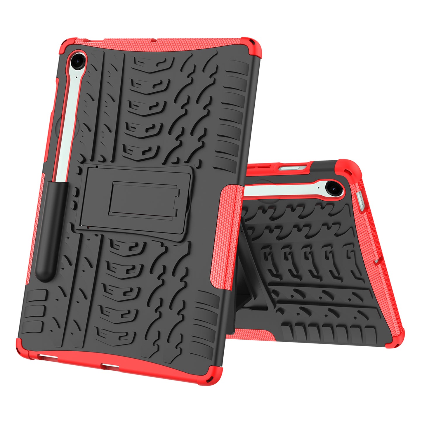 For Samsung Galaxy Tab S9 FE Kickstand Case TPU+PC Tablet Cover Tire Texture - Red