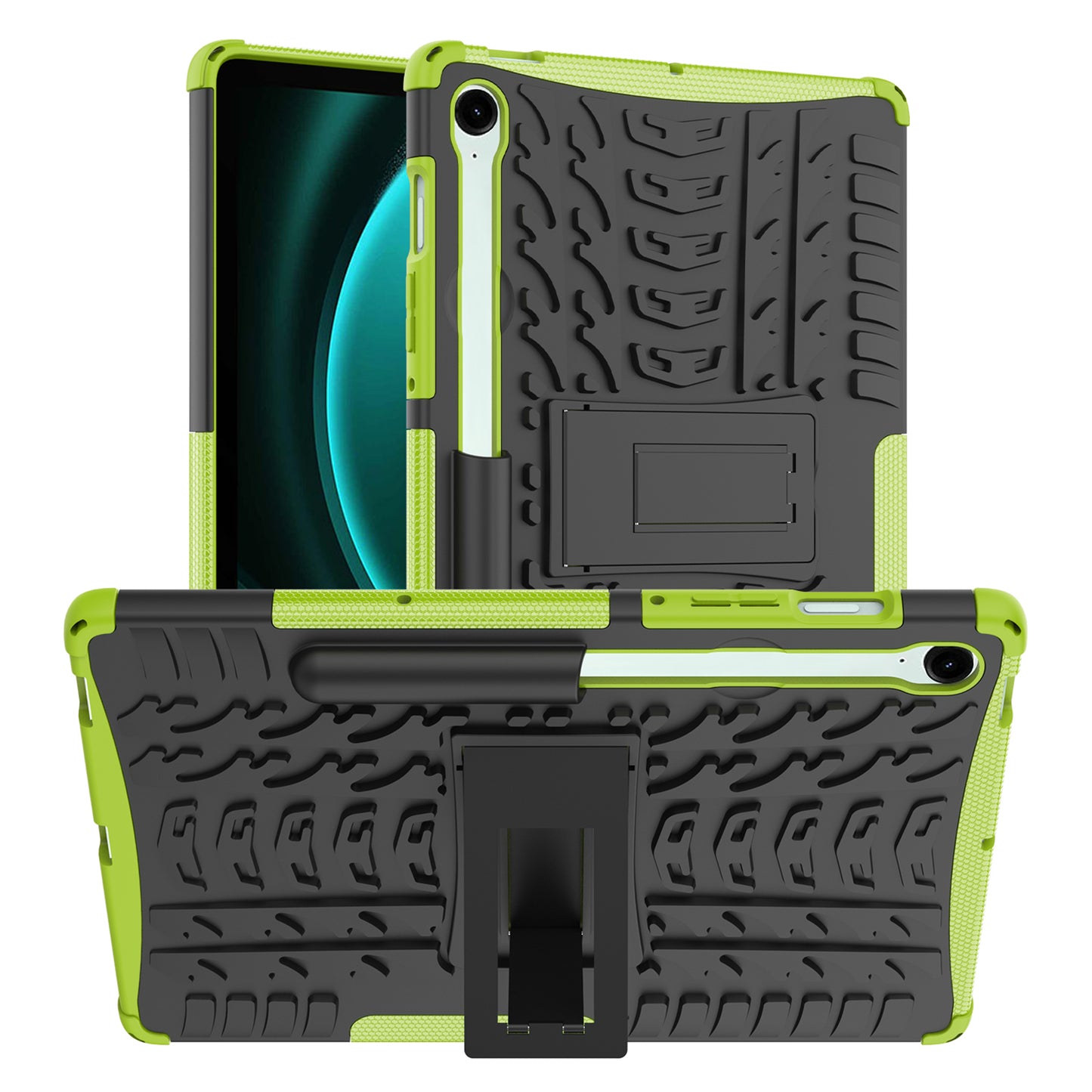 For Samsung Galaxy Tab S9 FE Kickstand Case TPU+PC Tablet Cover Tire Texture - Green