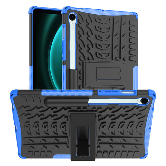 For Samsung Galaxy Tab S9 FE Kickstand Case TPU+PC Tablet Cover Tire Texture - Blue