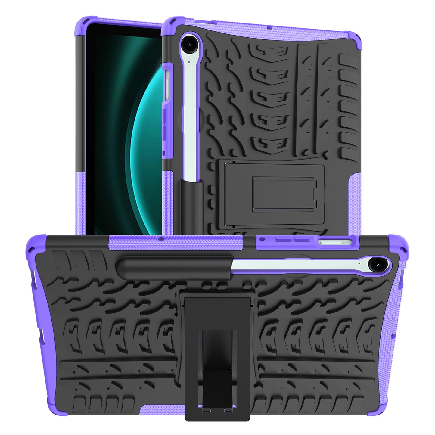 For Samsung Galaxy Tab S9 FE Kickstand Case TPU+PC Tablet Cover Tire Texture - Purple