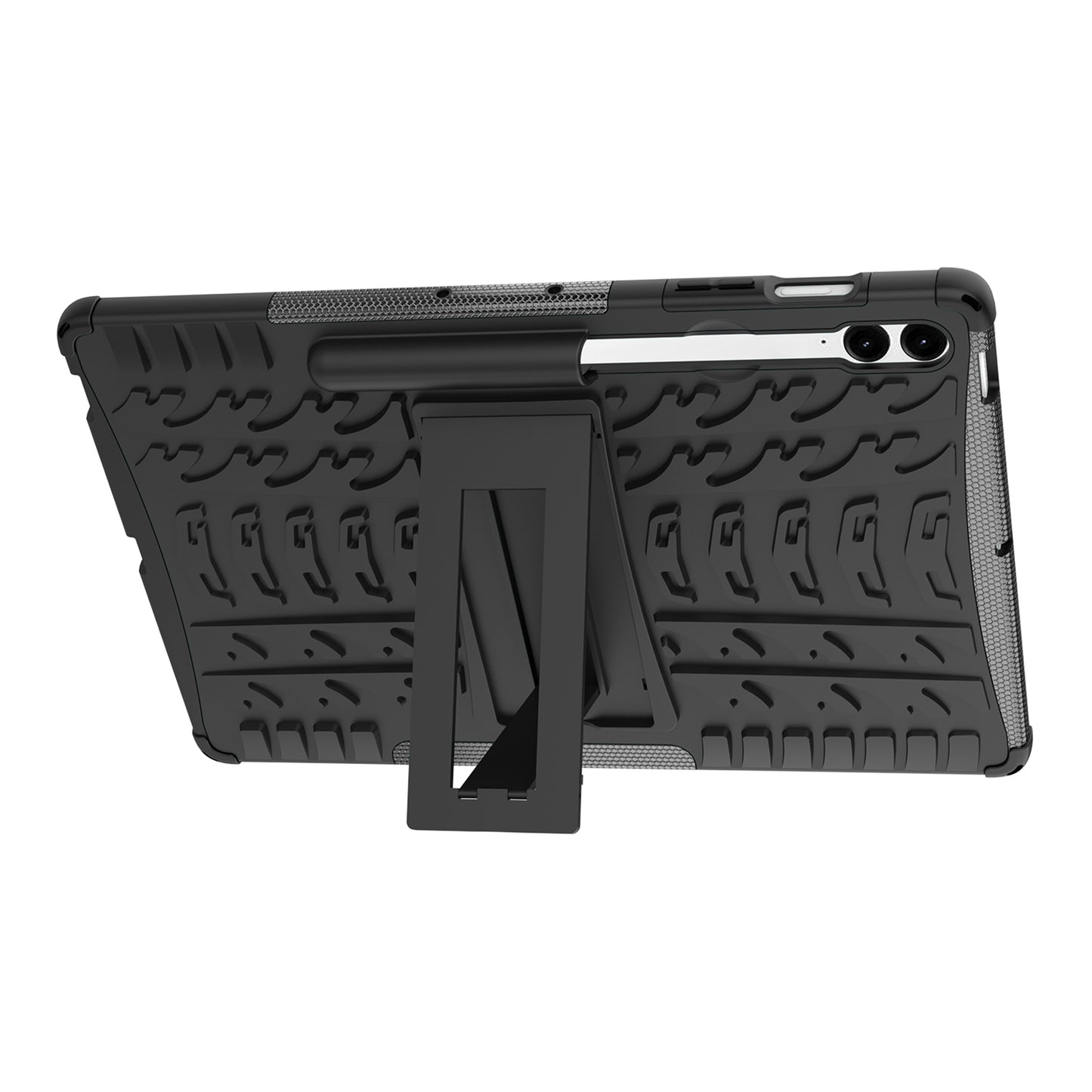 For Samsung Galaxy Tab S9 FE+ Case Tire Texture Kickstand TPU+PC Tablet Cover - Black