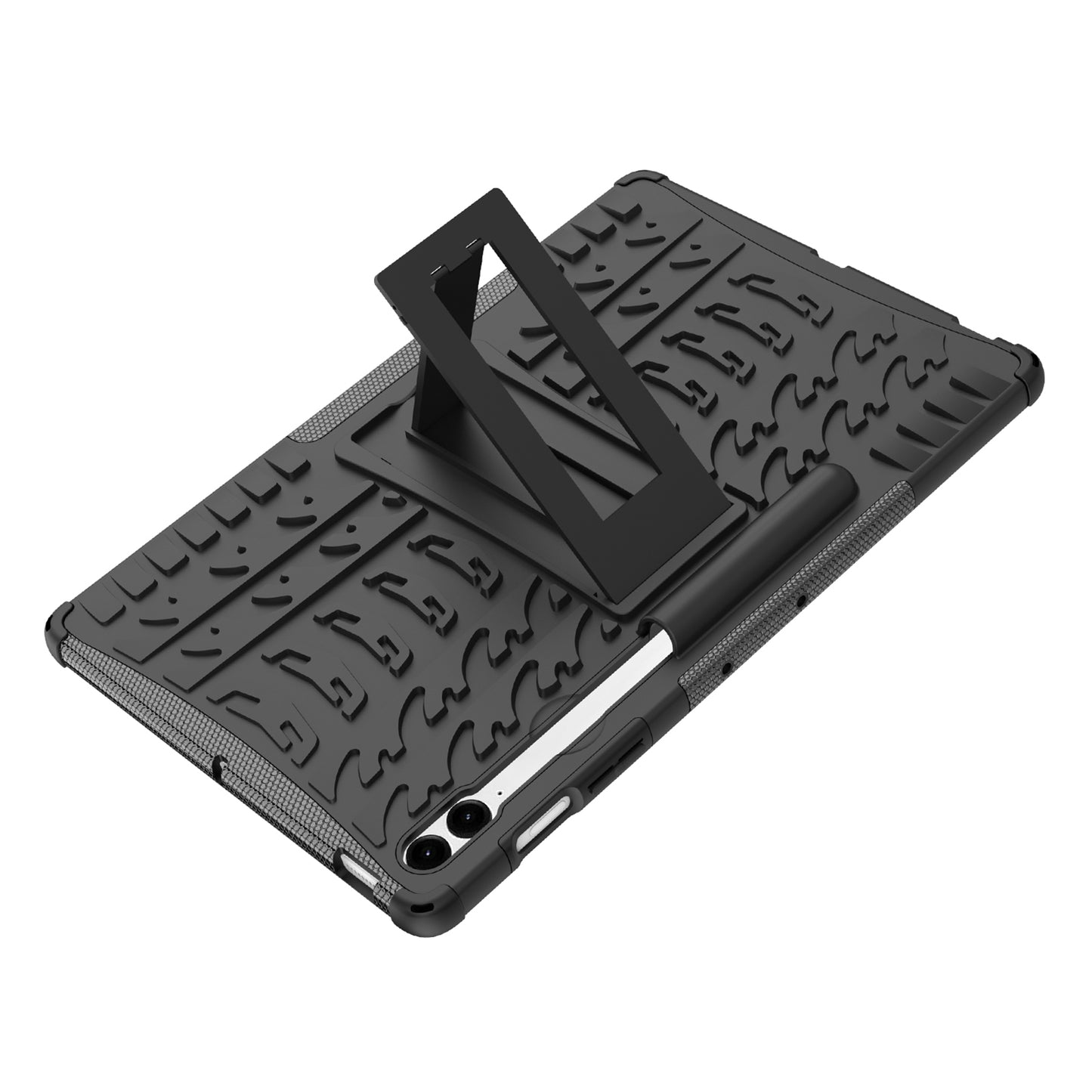 For Samsung Galaxy Tab S9 FE+ Case Tire Texture Kickstand TPU+PC Tablet Cover - Black