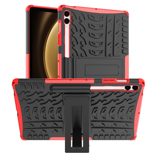 For Samsung Galaxy Tab S9 FE+ Case Tire Texture Kickstand TPU+PC Tablet Cover - Red