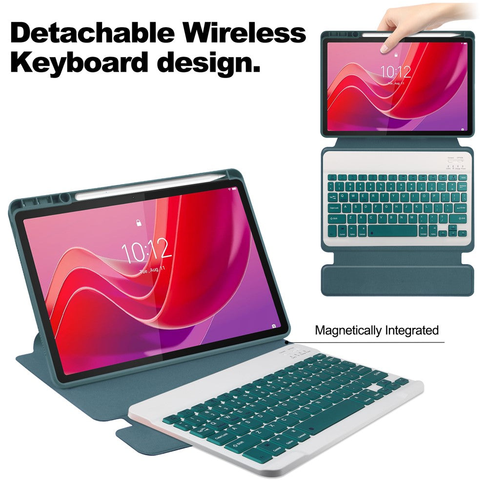 For Lenovo Tab M11 / Xiaoxin Pad 11 2024 Case PU+Acrylic Tablet Stand Cover with Bluetooth-compatible Keyboard - Blackish Green