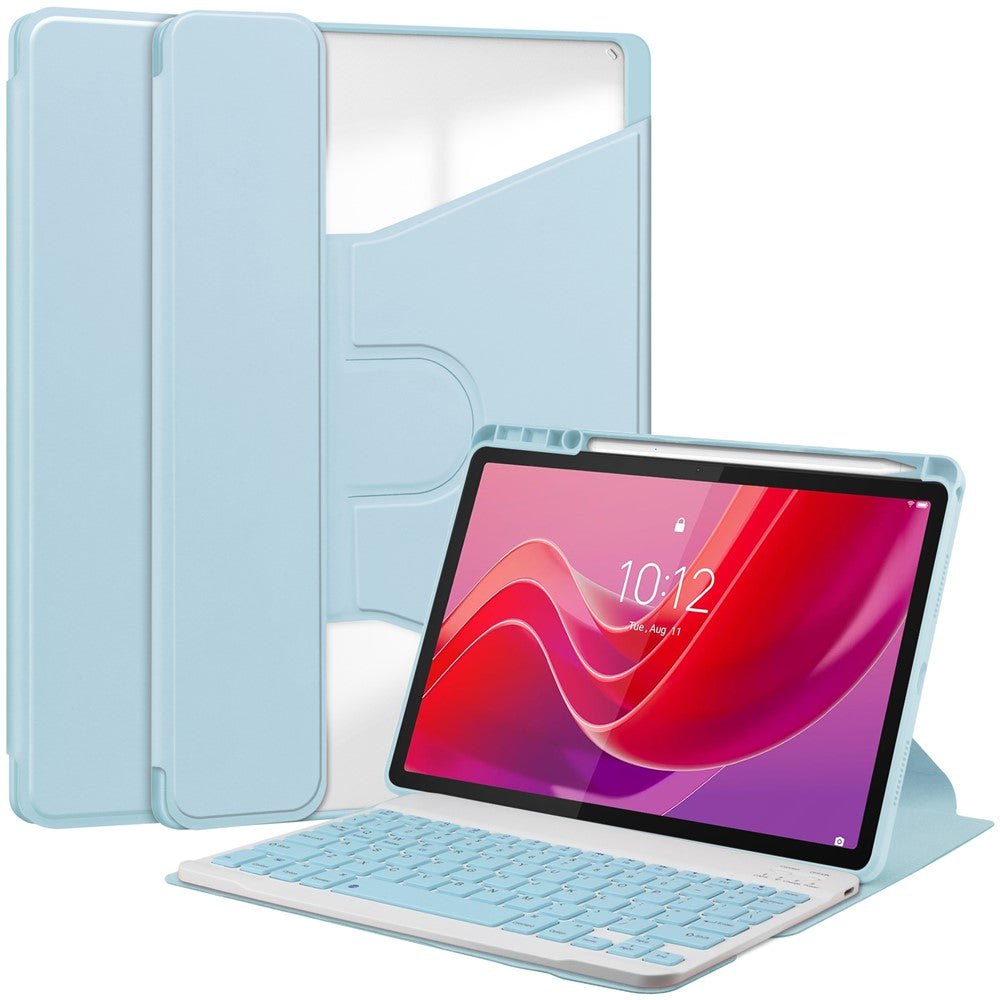 For Lenovo Tab M11 / Xiaoxin Pad 11 2024 Case PU+Acrylic Tablet Stand Cover with Bluetooth-compatible Keyboard - Sky Blue