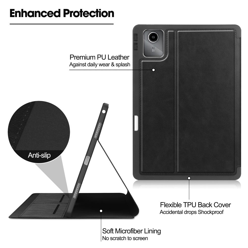 For Lenovo Tab M11 / Xiaoxin Pad 11 2024 Case Shockproof Leather Auto Wake  /  Sleep Tablet Stand Cover - Black
