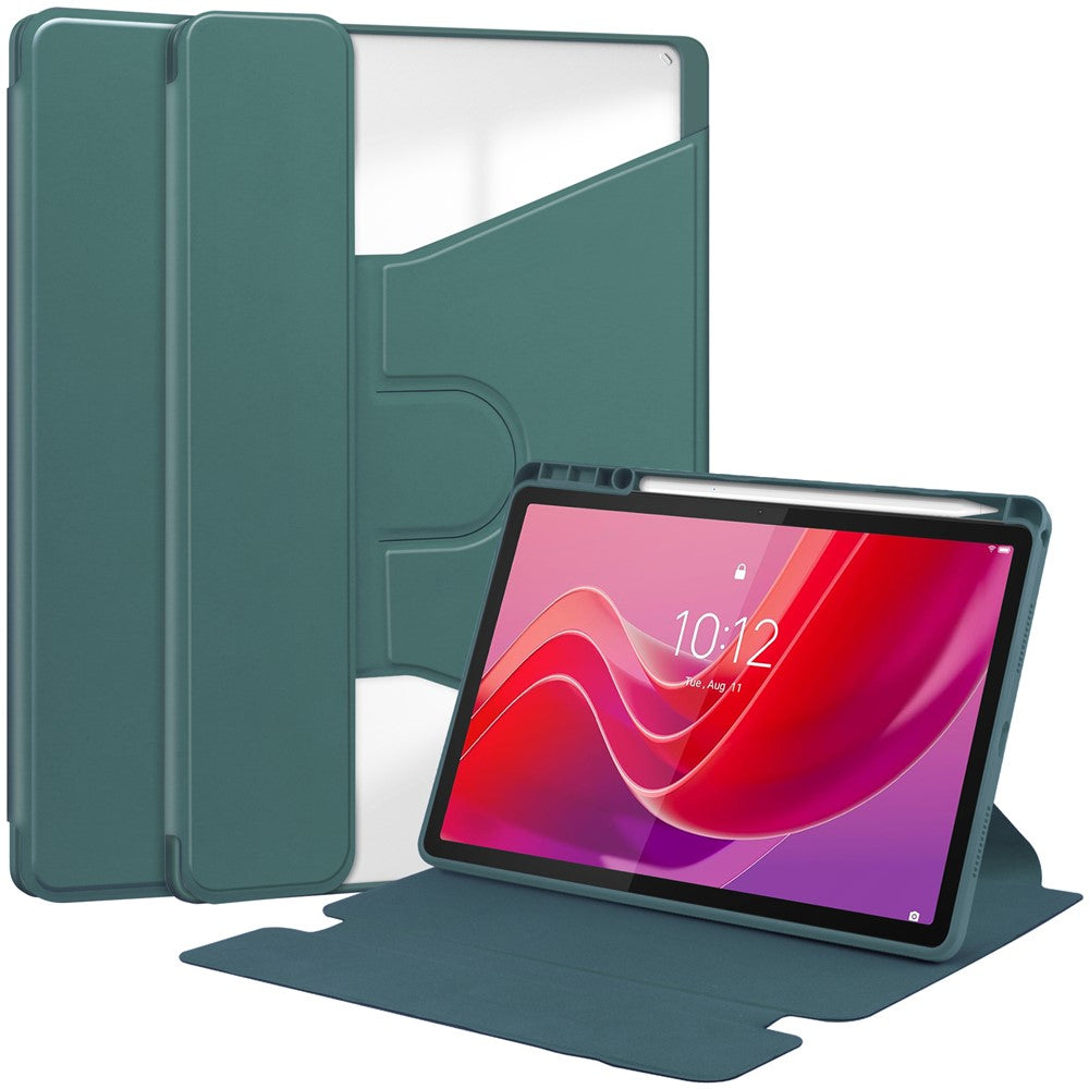 For Lenovo Tab M11 / Xiaoxin Pad 11 2024 Tablet Case 360-Degree Rotating Stand Anti-fall Cover (without Keyboard) - Blackish Green