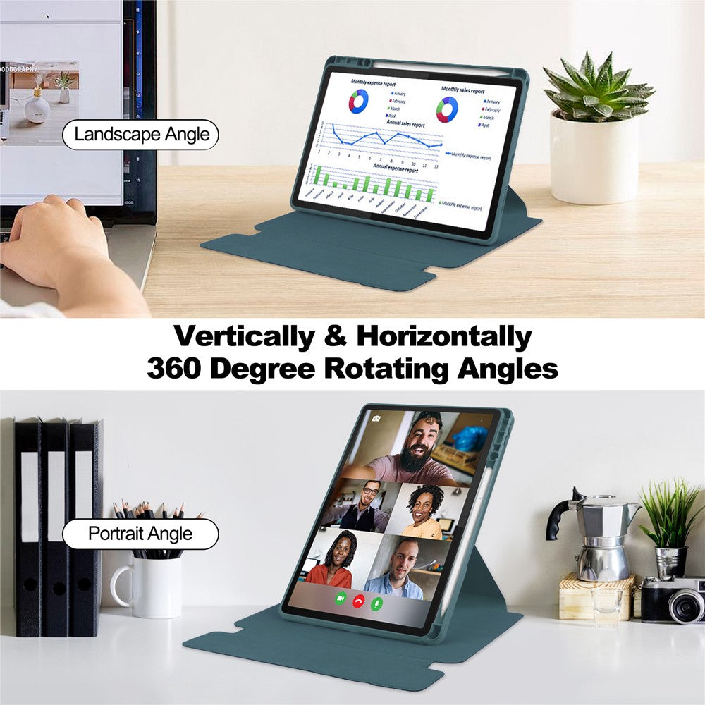 For Lenovo Tab M11 / Xiaoxin Pad 11 2024 Tablet Case 360-Degree Rotating Stand Anti-fall Cover (without Keyboard) - Blackish Green