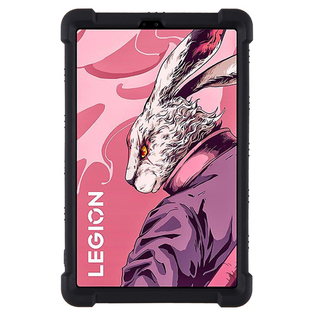 For Lenovo Legion Y700 (2023) Silicone Case Four Corners Protective Kickstand Cover - Black
