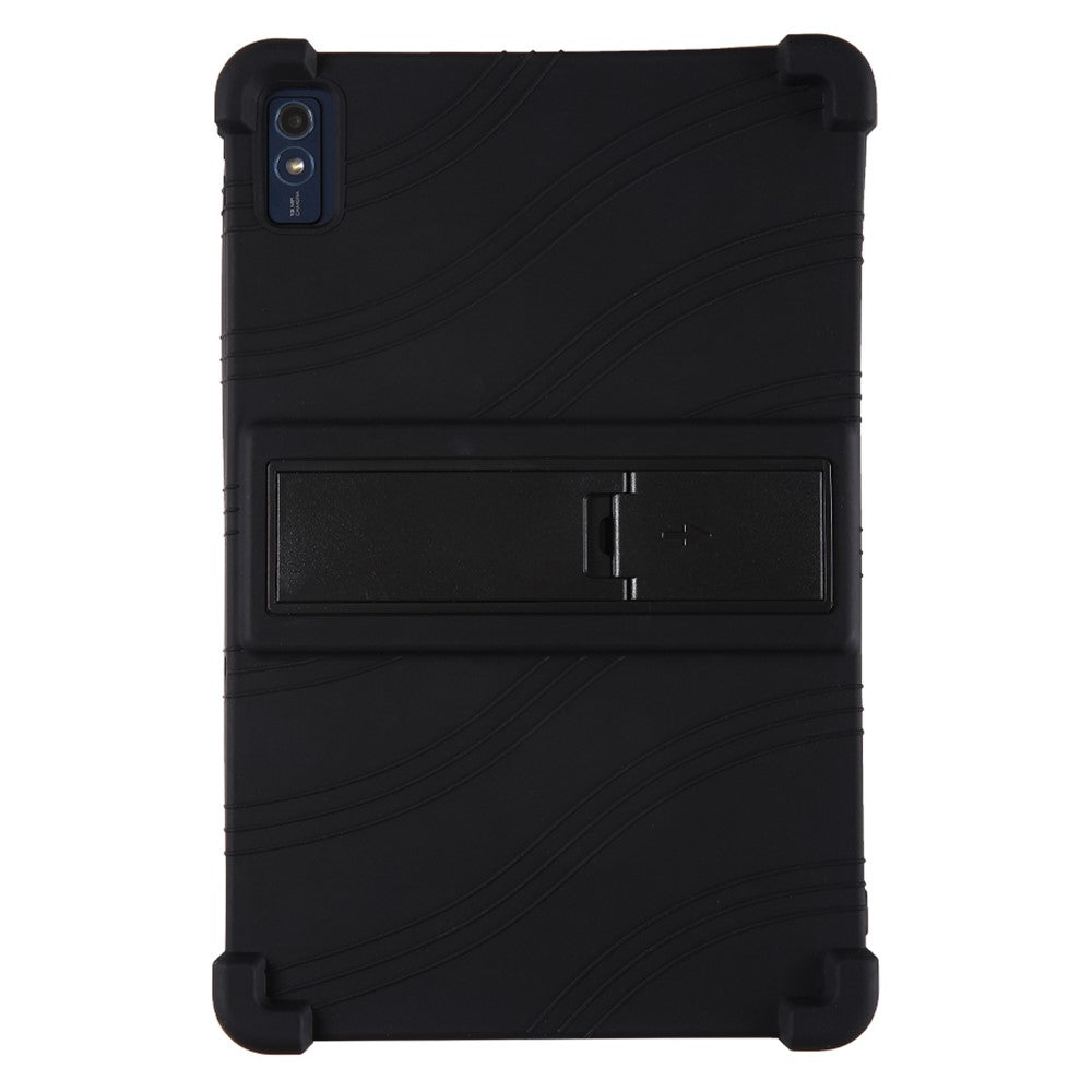 For Lenovo Tab M10 5G Silicone Protective Case Folding Kickstand Tablet Anti-drop Cover - Black