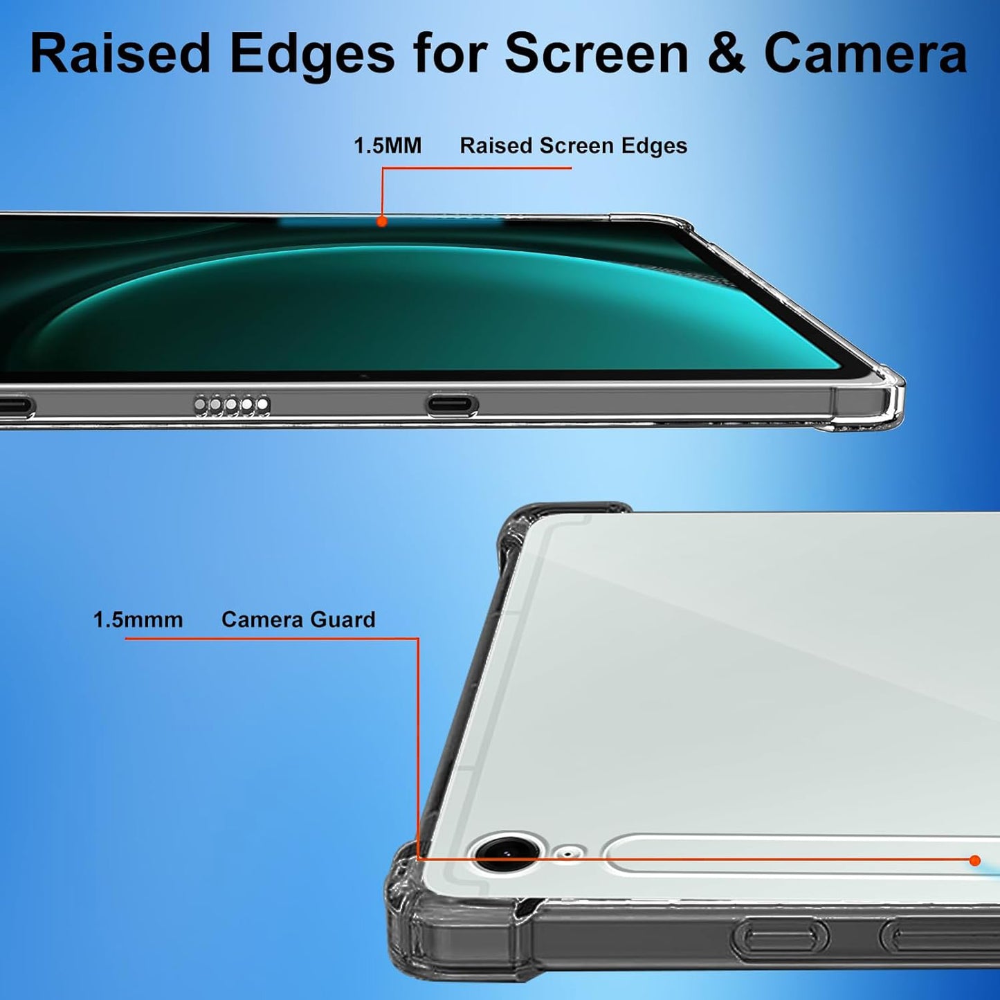 For Samsung Galaxy Tab S9 FE Case Clear TPU Tablet Cover + 2Pcs Tempered Glass Screen Protector