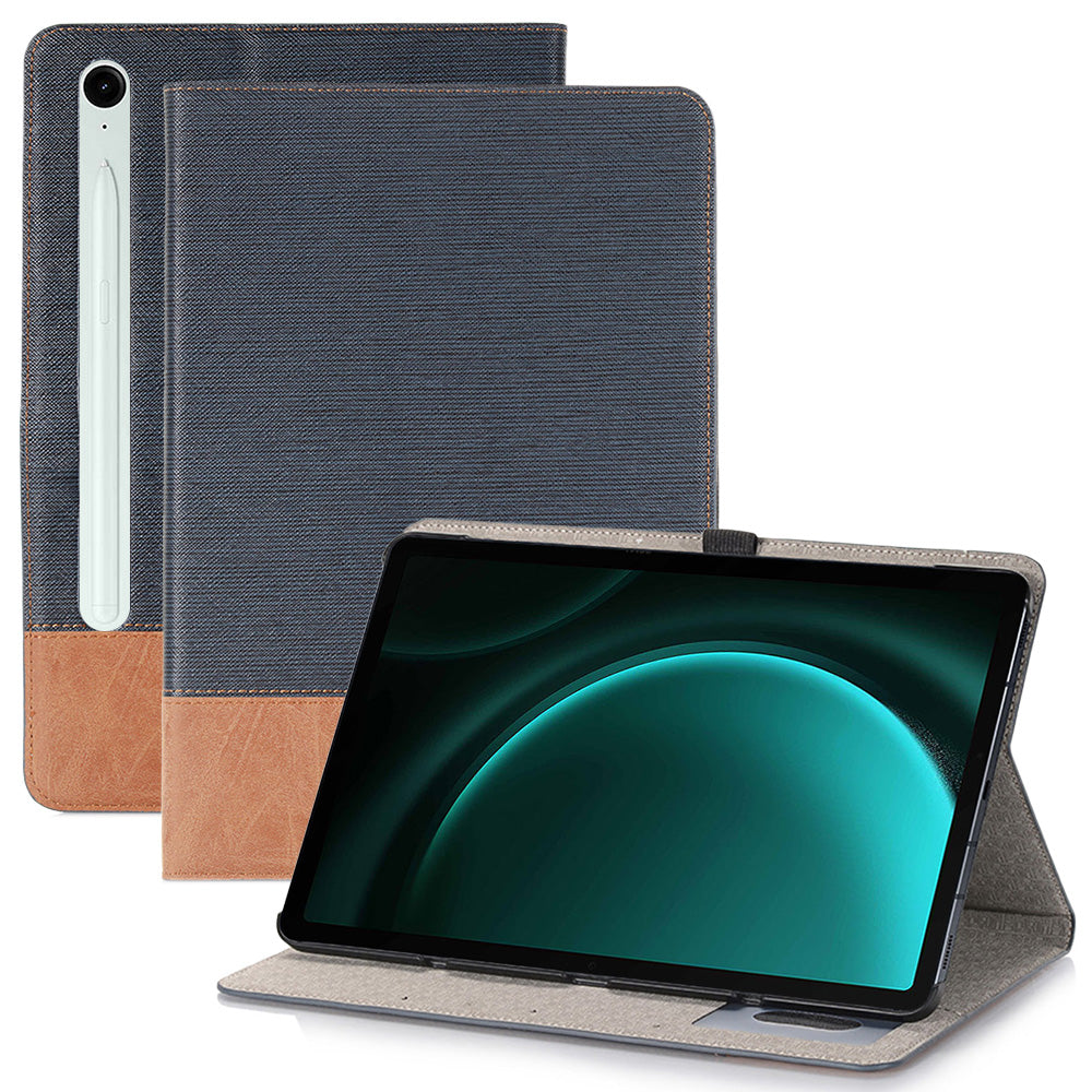 For Samsung Galaxy Tab S9 FE Wallet Case Cross Texture PU Leather Tablet Cover - Dark Blue