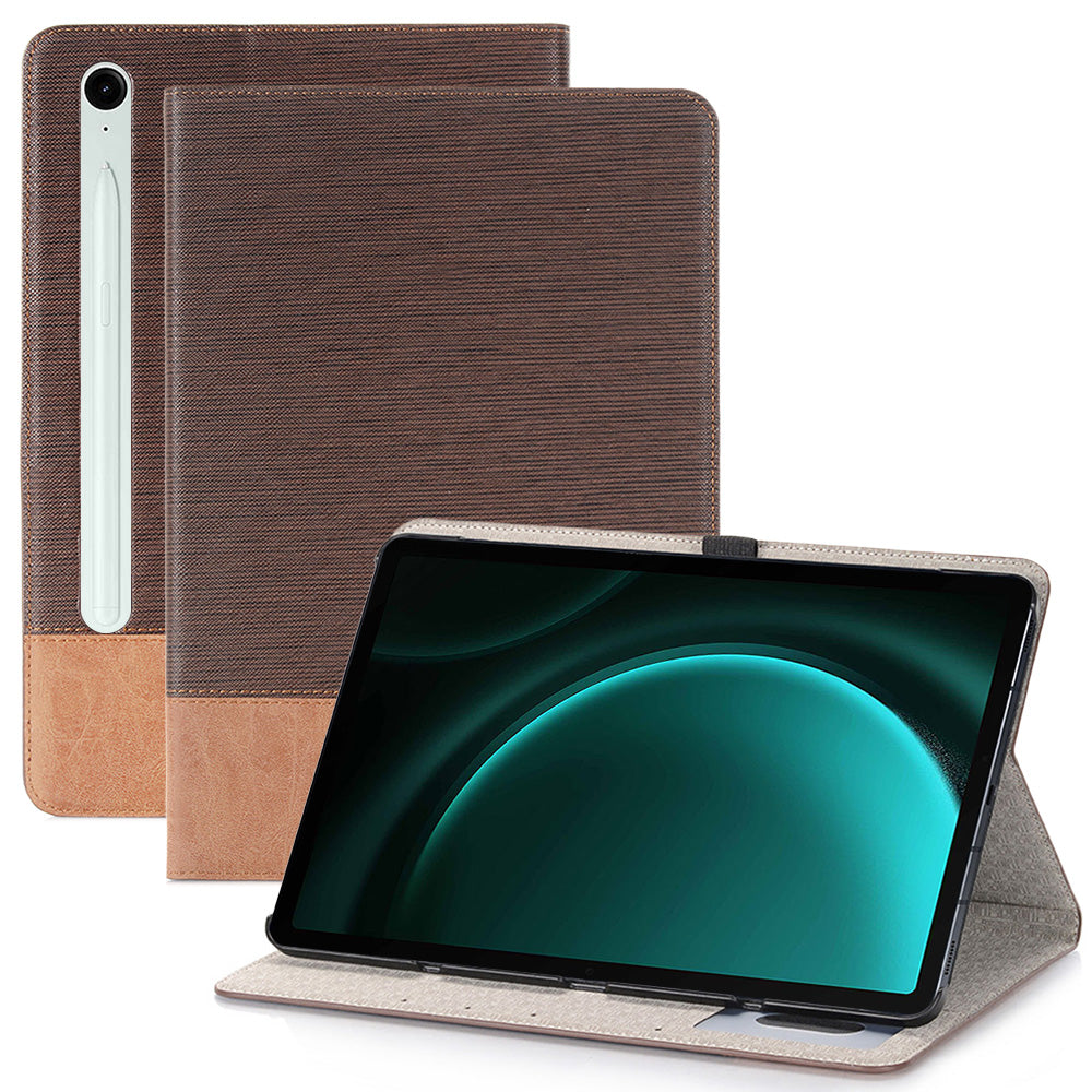 For Samsung Galaxy Tab S9 FE Wallet Case Cross Texture PU Leather Tablet Cover - Brown