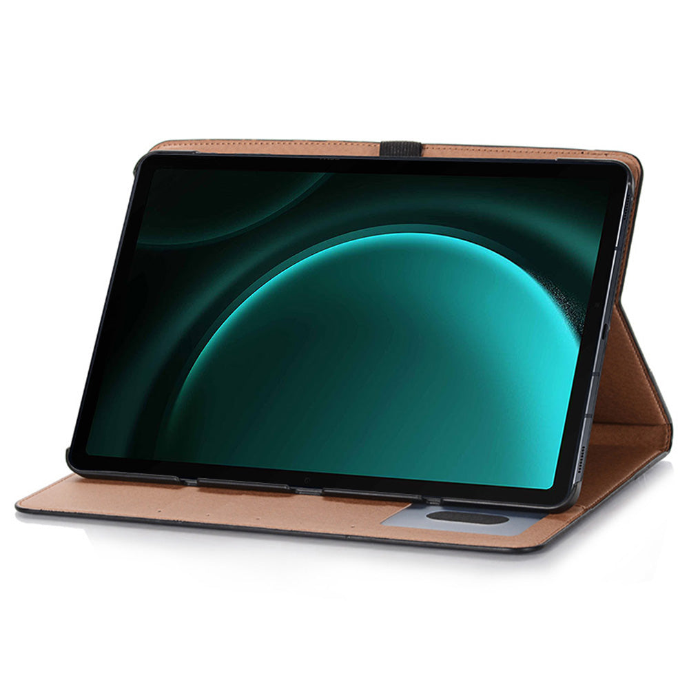 For Samsung Galaxy Tab S9 FE Tablet Case Cross Texture Card Slots PU Leather Flip Cover - Black