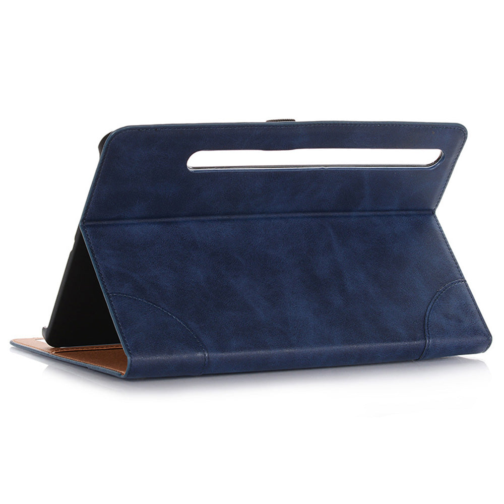 For Samsung Galaxy Tab S9 FE Tablet Case Cross Texture Card Slots PU Leather Flip Cover - Dark Blue