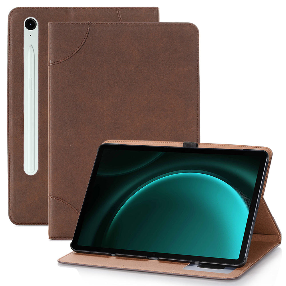 For Samsung Galaxy Tab S9 FE Tablet Case Cross Texture Card Slots PU Leather Flip Cover - Brown