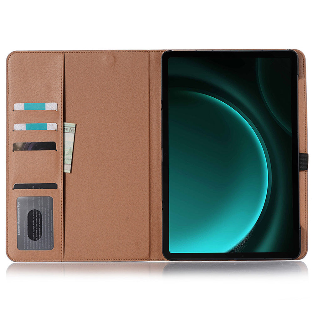 For Samsung Galaxy Tab S9 FE Tablet Case Cross Texture Card Slots PU Leather Flip Cover - Brown