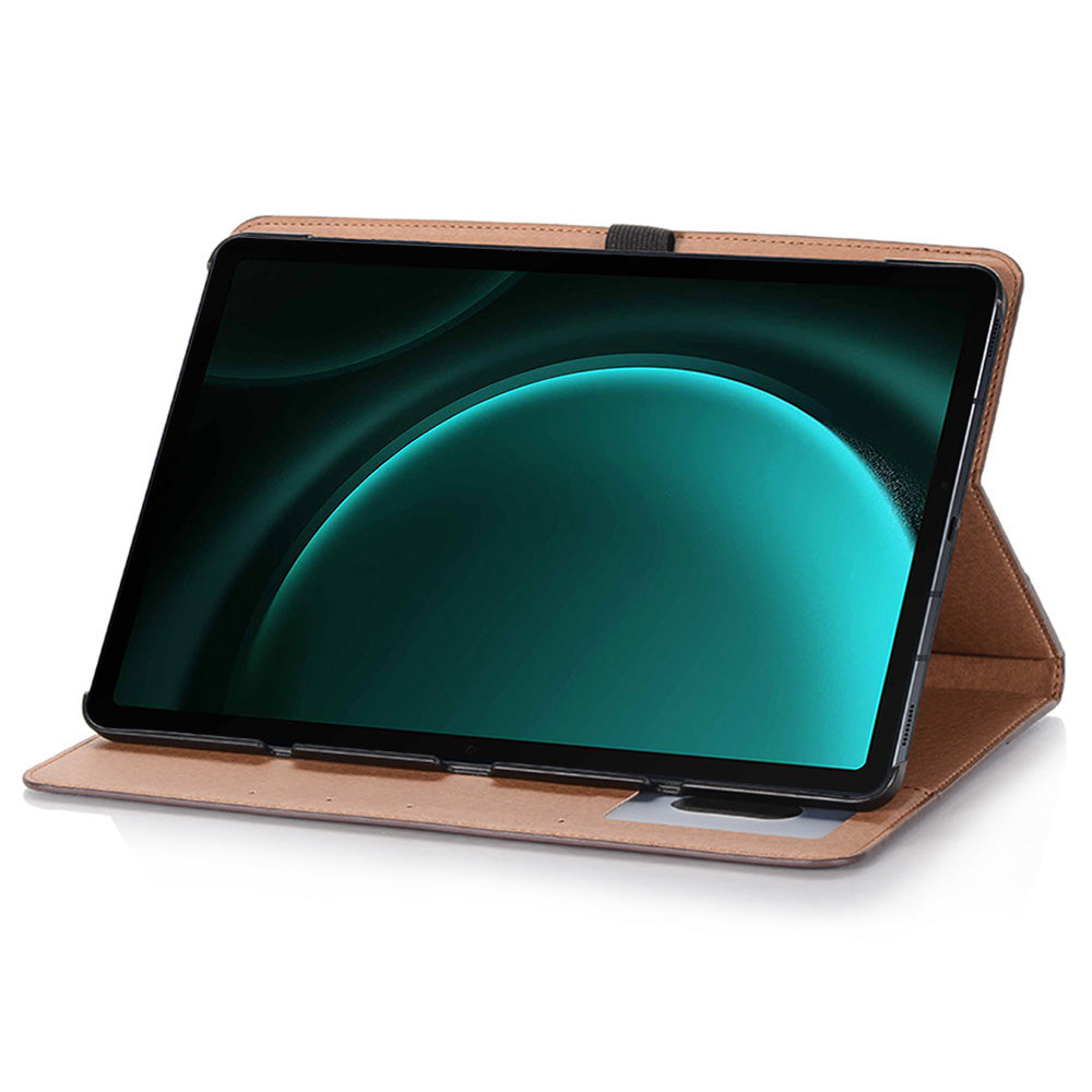 For Samsung Galaxy Tab S9 FE Tablet Case Cross Texture Card Slots PU Leather Flip Cover - Brown