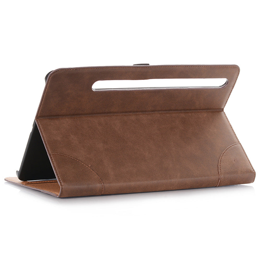 For Samsung Galaxy Tab S9 FE Tablet Case Cross Texture Card Slots PU Leather Flip Cover - Brown
