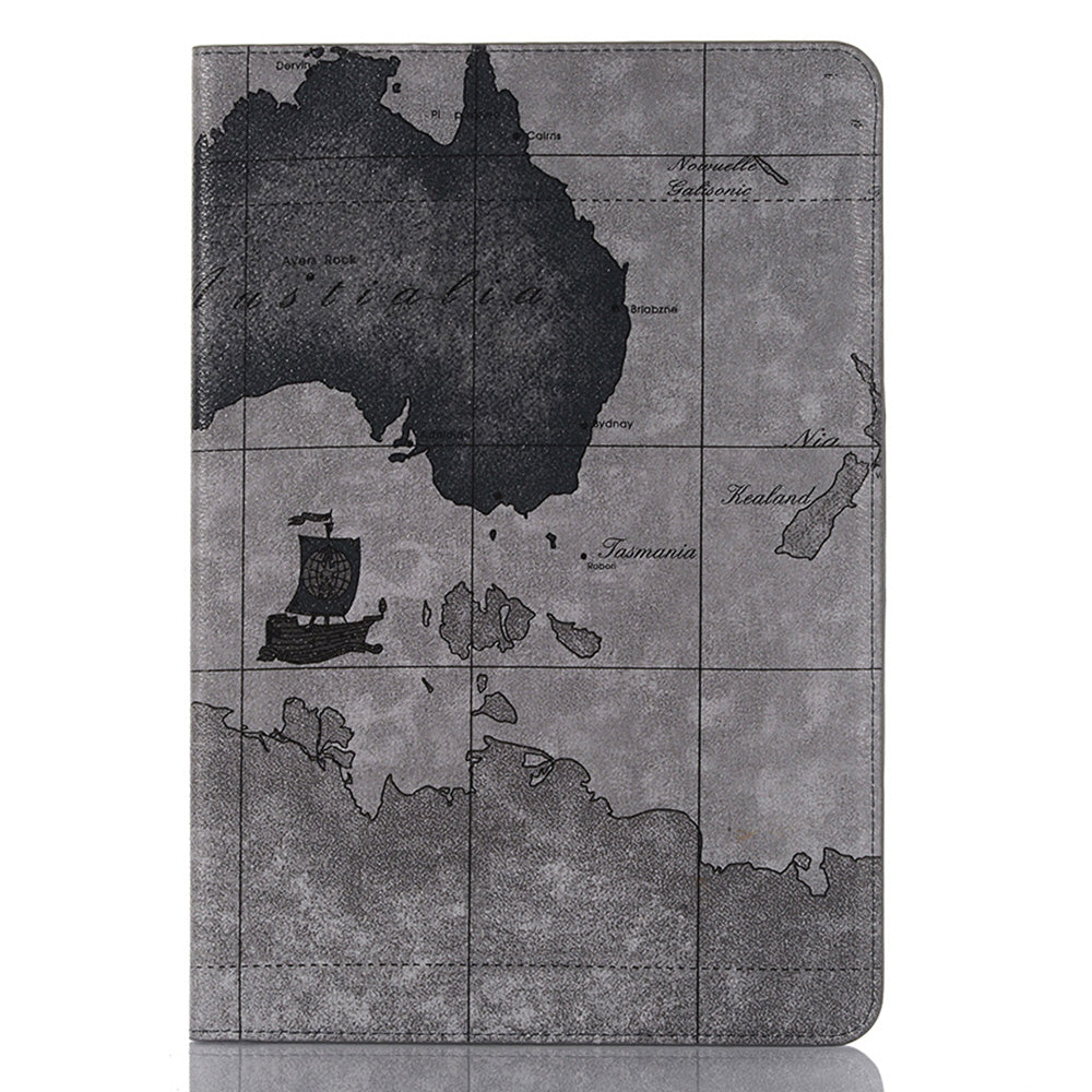 For Samsung Galaxy Tab S9 FE Protective Case Map Pattern PU Leather Tablet Wallet Cover - Grey