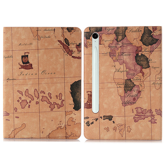 For Samsung Galaxy Tab S9 FE Protective Case Map Pattern PU Leather Tablet Wallet Cover - Yellow