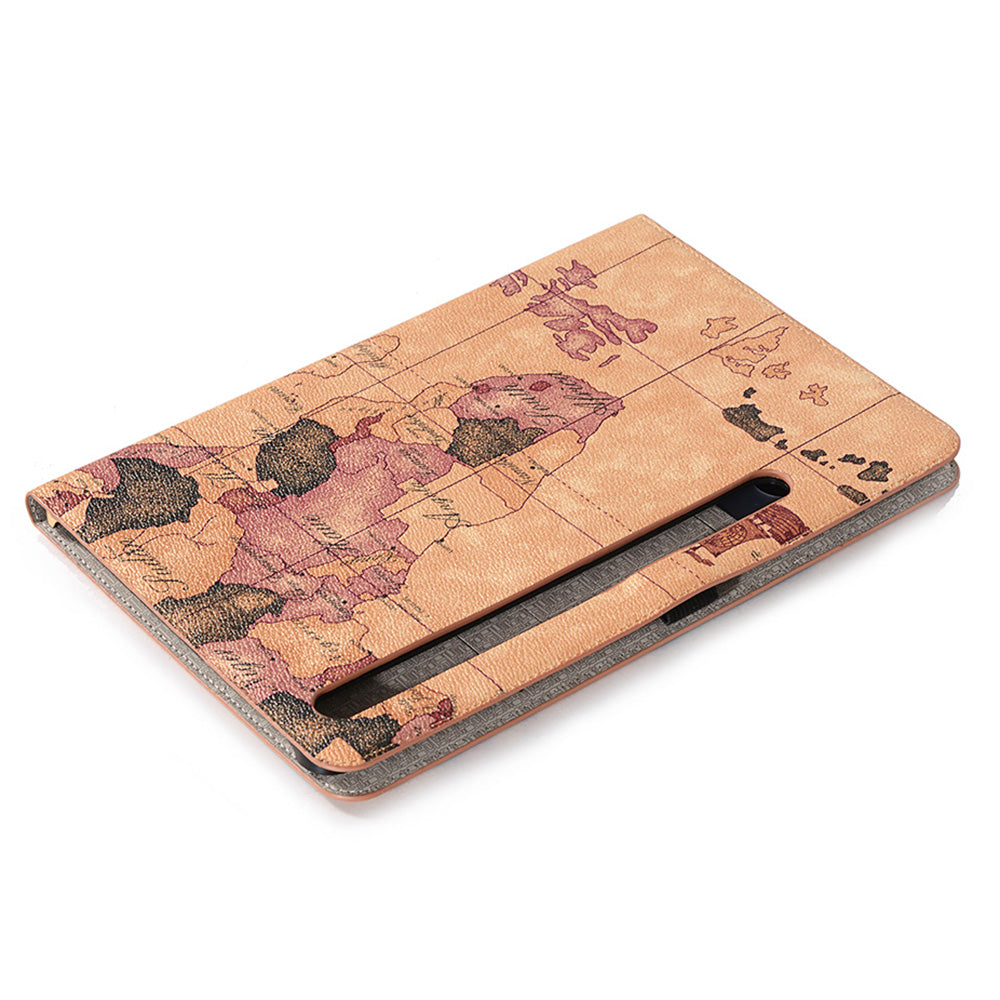 For Samsung Galaxy Tab S9 FE Protective Case Map Pattern PU Leather Tablet Wallet Cover - Yellow