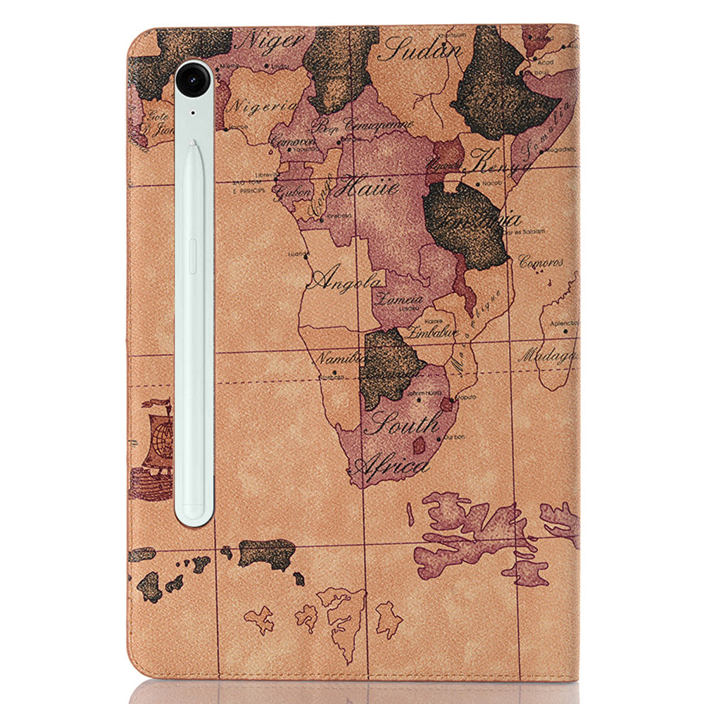 For Samsung Galaxy Tab S9 FE Protective Case Map Pattern PU Leather Tablet Wallet Cover - Yellow